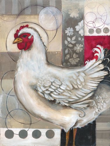 Gango Editions 2 Popular Retro Rooster And Chicken Set; Kitchen Decor; Two 11X14 Mounted Prints. Red/Black/White/Grey #TOP3