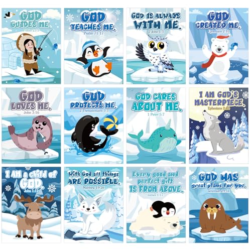Dispowreath 12 Pcs Winter Polar Animals Posters for Classroom Religious Bulletin Board Decorations Christian God Winter Animals Paper Cutouts for Office Home Christmas Holiday Party Supplies