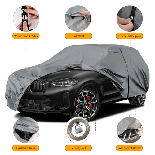 Image of Waterproof Premium Car Covers Replace for 2010-2025 BMW X3 /X4 M, 10 Layers Heavy Duty with Cotton Liner All Weather Car Cover with Zipper Door, Windproof Bands for Snow Rain Dust Protection