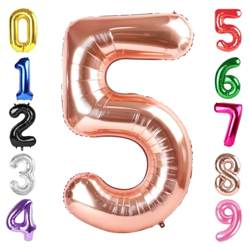 Image of 40 In Rose Gold Number 5 Balloon, 5th Birthday Party Decorations for Women | 40 Inch Rose Gold inflatable foil number balloons, large birthday decorations for 5th birthday