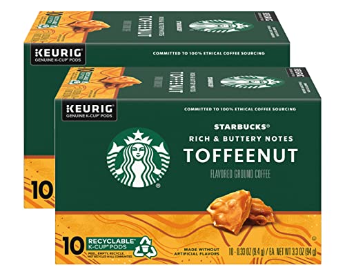 Image of Starbucks Coffee Company Starbucks Flavored Ground Coffee K-Cup Pods, Toffeenut, Signature Collection, 100% Arabica Coffee, Recyclable K-Cups, 10 K-Cup Pods /Box (Pack of 2 Boxes)