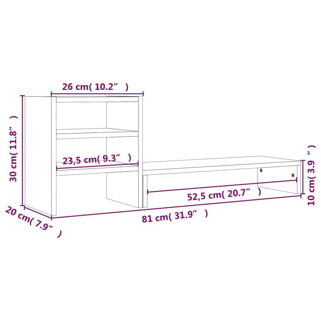 Supporto per monitor in legno massello di pino, 81 x 20 x 30 cm, supporto da scrivania con ripiano per tastiera, gestione dei cavi, scaffale ergonomico per ufficio, home office e gaming