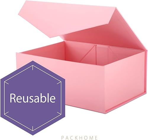 Miniatura 3 de PACKHOME Caja de regalo de 9 x 6.5 x 3.8 pulgadas, caja de dama de honor, caja plegable rectangular con tapa magnética para embalaje de regalo (rosa