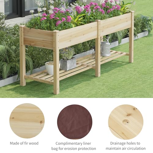Image of Raised Garden Bed with Legs Elevated Wooden Planter Box Stand Large Planter Stand Box for Fruits Vegetables Flowers with Divider with Bag - 72 * 24 * 30.5IN