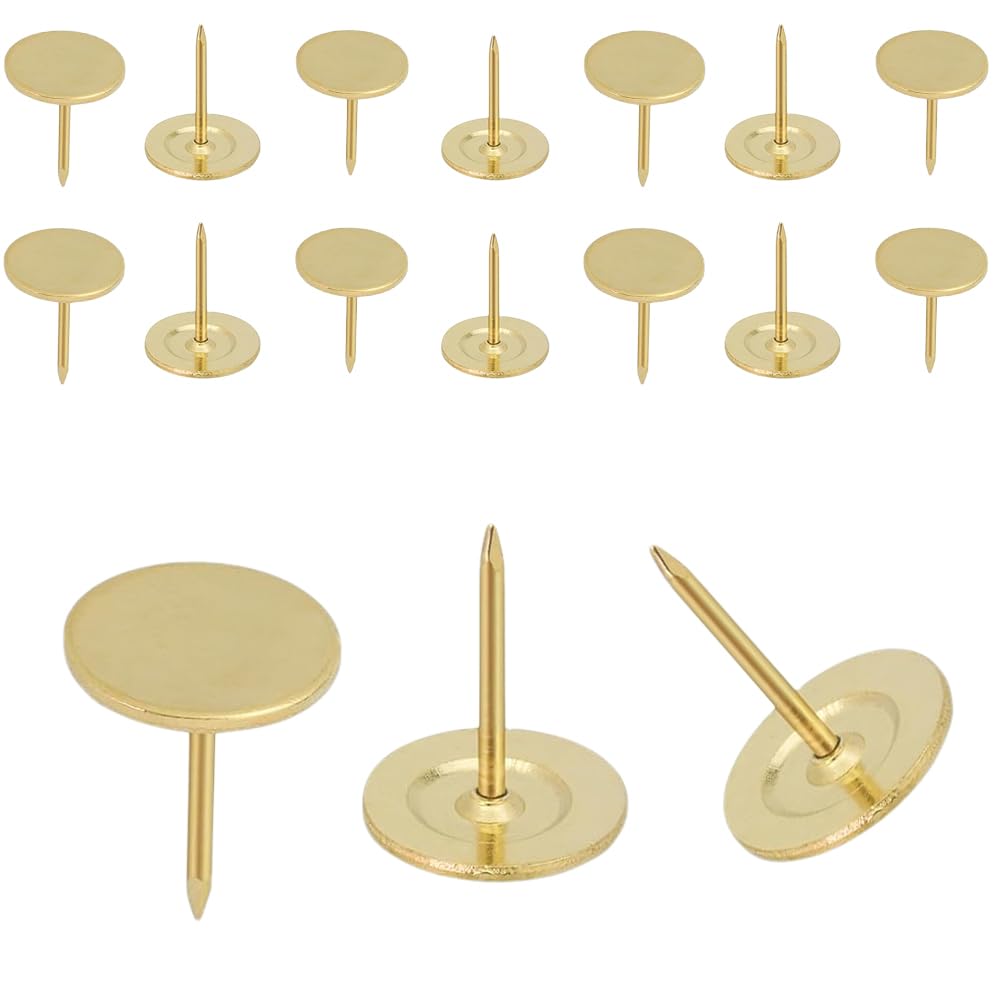 150pcs 11x17MM Heavy Duty Drawing Pins Brass, Gold Push Pins Thumb Tacks for Cork Board Pin Board, Decorative Drawing Pins for Walls Office Home Crafts DIY