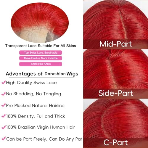 Image of 30 Inch Red Lace Front Wigs Human Hair 13x4 HD Transparent Red Colored Body Wave Human Hair Lace Front Wigs for Women 180 Density Pre Plcked Human Hair Lace Frontal Wig with Baby Hair