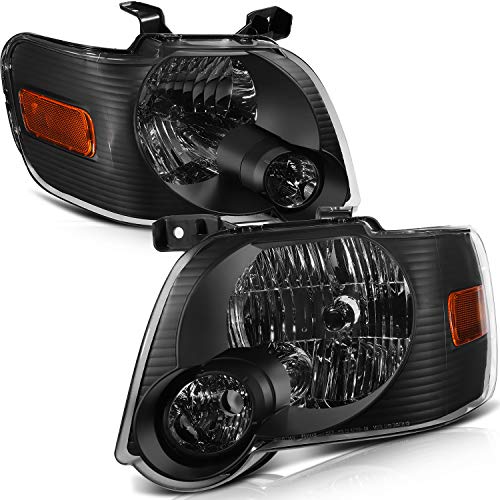 ANGLEWIDE Headlight Assembly Replacement For Ford For Explorer 2006-2010 Black Housing Amber Reflector Clear Lens