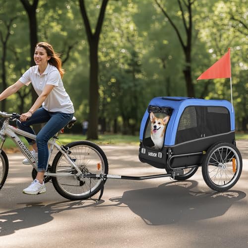 VEVOR Hundeanhänger, unterstützt bis zu 30 kg, Fahrradanhänger für kleine & mittelgroße Hunde, klappbarer Rahmen mit Schnellspannrad, universelle Fahrradkupplung, Reflektor, Flagge, interne Leine
