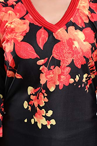 Image of Fabme Women's Crepe Printed Flare Nighty with Long Sleeves /Night Gown /Nightwear /Maxi