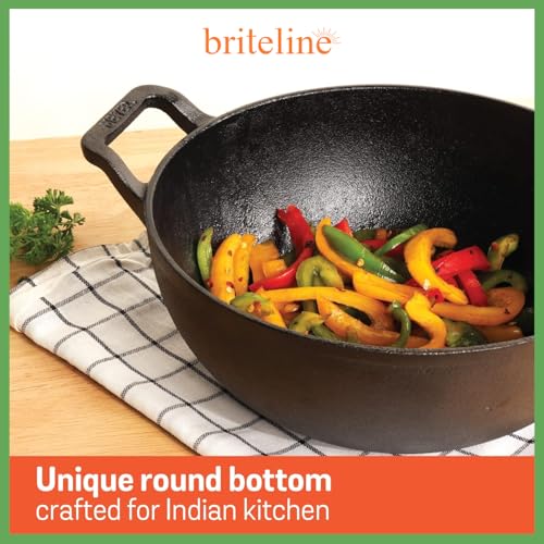 Image of Preseasoned Cast Iron Kadai with Double Handle|Medium 30 Cm /1.8Ltr,3..2Kg| Induction Friendly|Nonstick Pure & Toxin Free,No Chemical Coating,Black