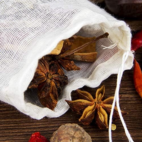 nuoshen 50 Pack Cotton Muslin Drawstring Bags,10*8cm 100% Cotton Reusable Mesh Bags Tea Coffee Filter Spices Storage