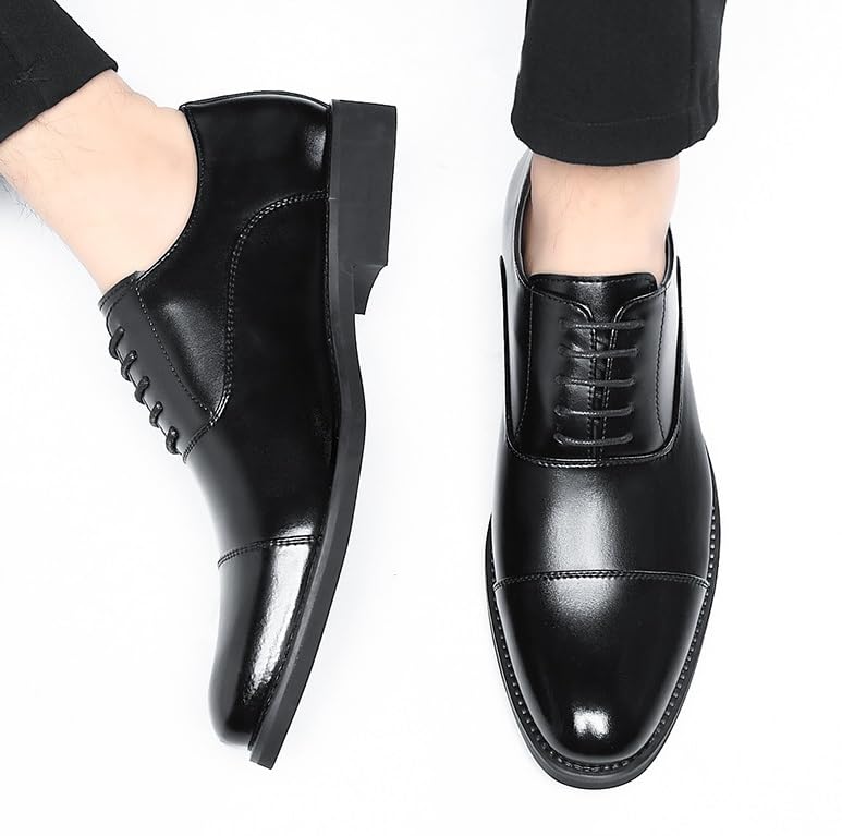 Men's Classic Patent Leather Oxford Shoes Formal Pointed Lace Up Casual Business Suit Tuxedo Shoes Non Slip Casual Business Work Formal Shoes(7.5)2