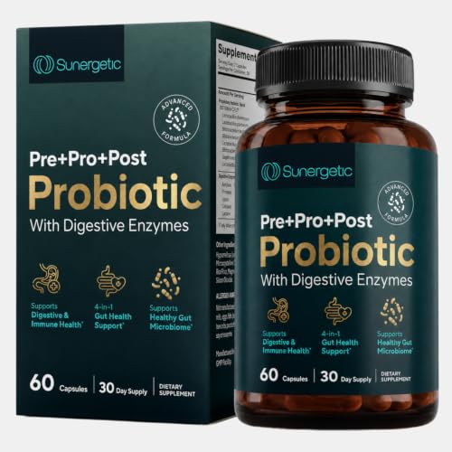 Premium 4-in-1 Probiotic Prebiotic & Postbiotic - Tribiotic Blend with Digestive Enzymes for Men & Women - Supports Gut, Digestion & Immunity - Complete Gut Health with Pre, Post & Probiotics - 60 Ct