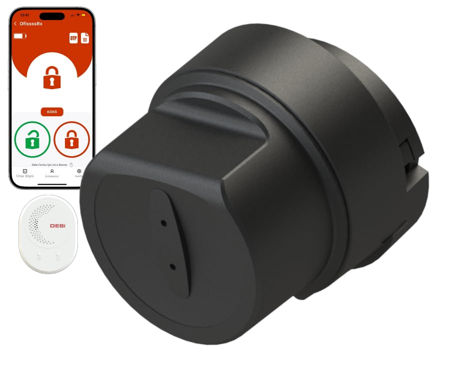 DESi Utopic RXe Akıllı Kilit, iOS/Android Uyumlu, Çelik Kapılar İçin, Rozete Montajlı, Delme Biçme ve Değiştirme Olmadan Kolay Montaj (Utopic RXe + Wifi Köprü) (Google Home ve Alexa Uyumlu)