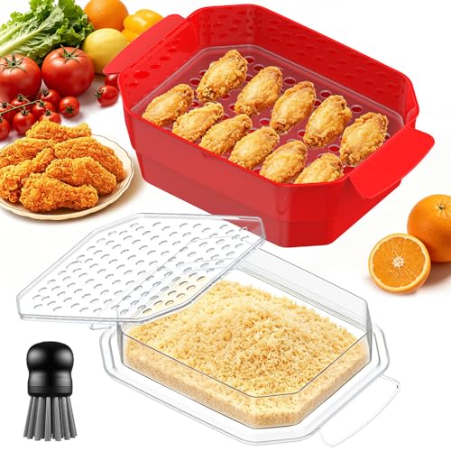 XL Batter Bowl with Lid 10-11Qt Dual-Sifter Breading Bowl Shaker for Frying