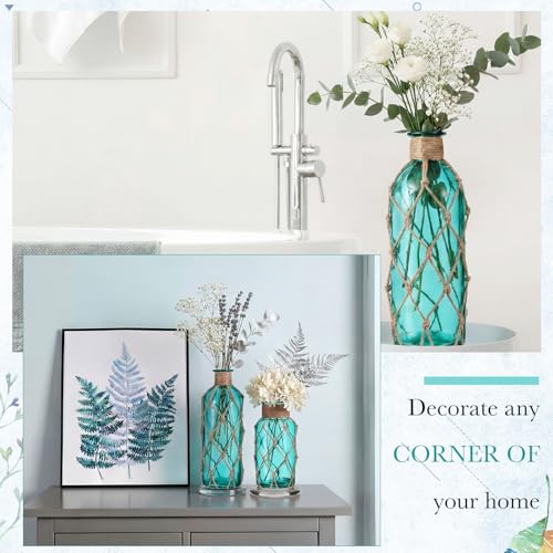 Image of Chuangdi Set of 2 Coastal Glass Flower Vase with Boho Rope, Blue Green
