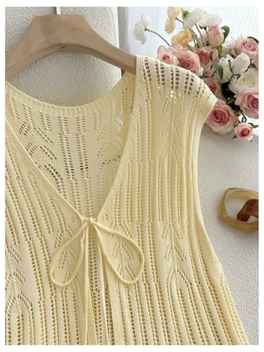 GORGLITTER Women's Plus Size Sweater Vest Bow Tie Front Vest Tops Crochet Knit V Neck Cardigan Western Cowgirl Outfits3