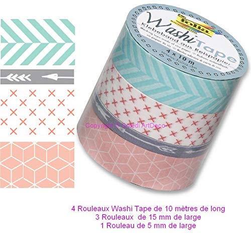 Lotto di 4 nastri Washi Tape in Carta di Riso