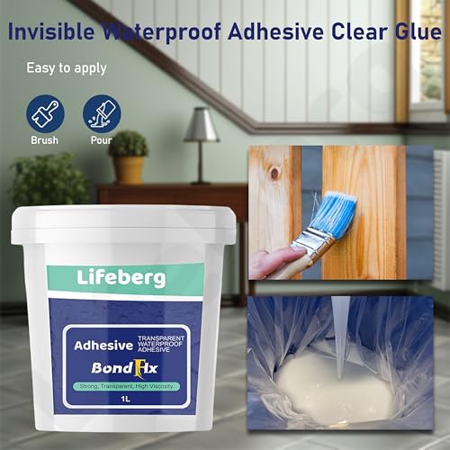 Image of 1L /1Kg Transparent Waterproof Glue with Brush, Clear Water-Based Invisible Leak Repair Coating for Roofs, Walls, Bathroom, Shower, Kitchen, Indoor & Outdoor Waterproof Agent