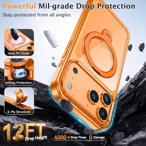 Image of YINLAI for iPhone 17 Pro Case 6.3-inch, Magnetic Compatible with Magsafe, with 360 Rotatable Ring Stand, Anti-Fingerprint Skin-Friendly, Shockproof Full-Body Protective 17 Pro Case, Cosmic Orange