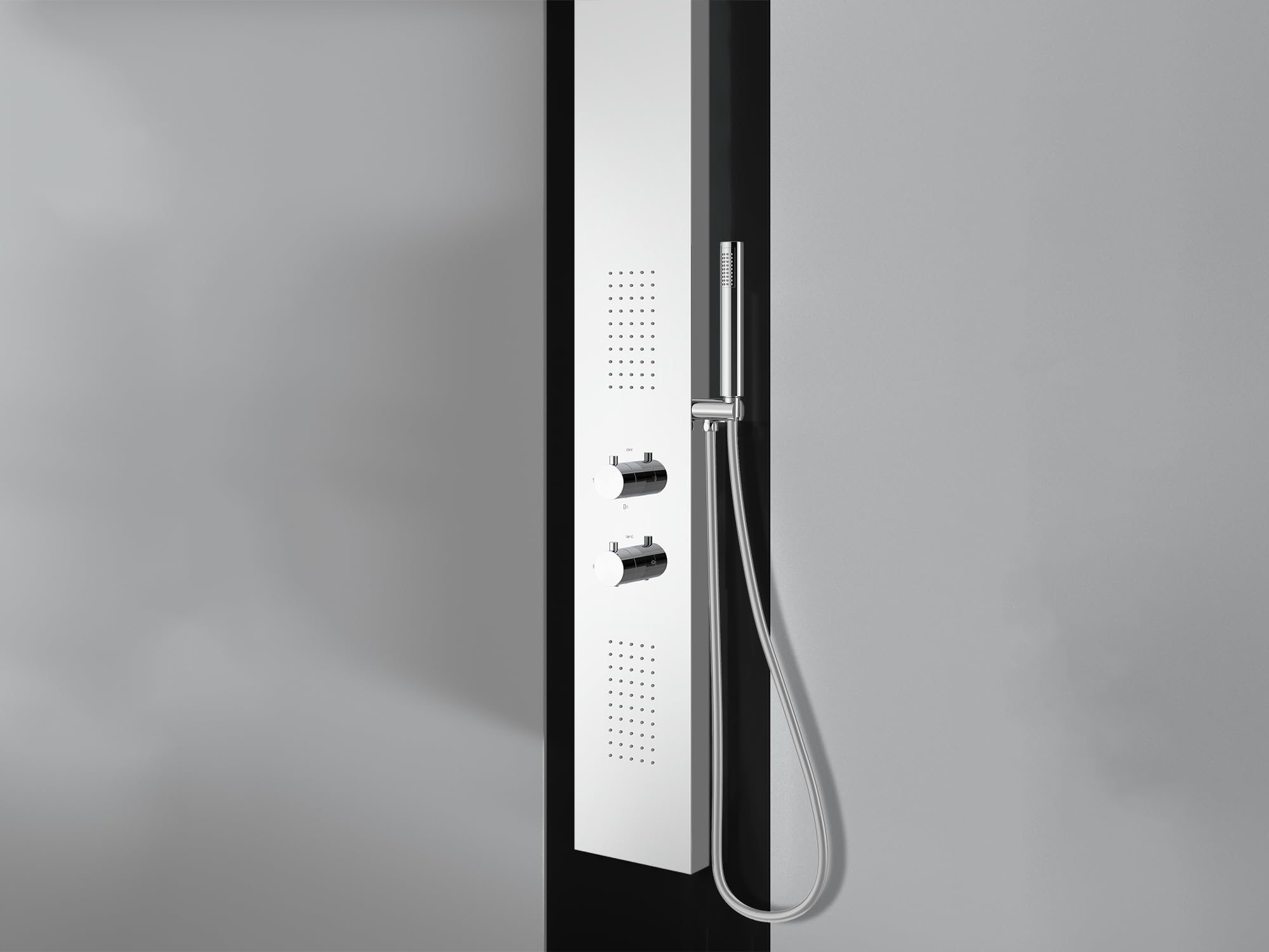 LANERI Pannello Doccia Slim Idromassaggio in Acciaio,3 Vie con Getti Massaggianti, Soffione Slim e Doccetta, Design Moderno (Cromo Lucido)