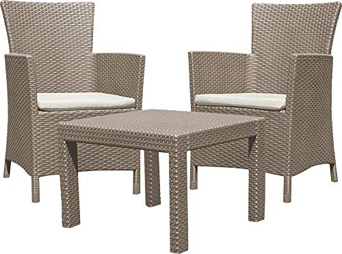 ALLIBERT 219990 Rosario Balcony Salon de Jardin avec 2 Fauteuil et 1 Table en Plastique Effet rotin Cappuccino