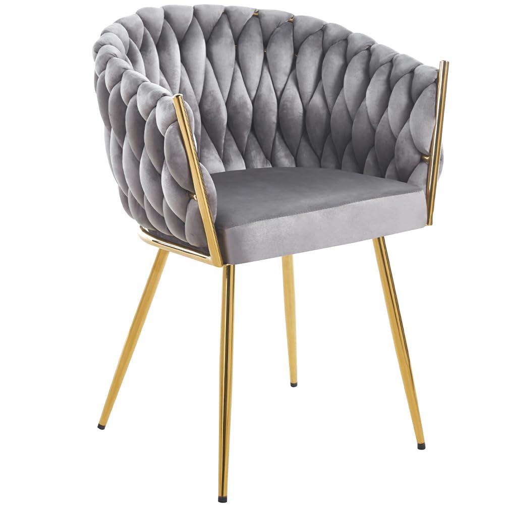 Shally Dogan Juego de 2 sillas para comedor con revestimiento de terciopelo y acolchado ergonómico de altísima densidad, silla de cocina, salón u oficina, con pies dorados, diseño moderno (color gris)