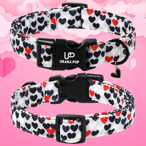 Image of Valentine's Dog Collar, UP URARA PUP Love Heart Adjustable Pet Collar with Bowknot Charm, Daily Dog Accessories for Small Medium Large Dogs