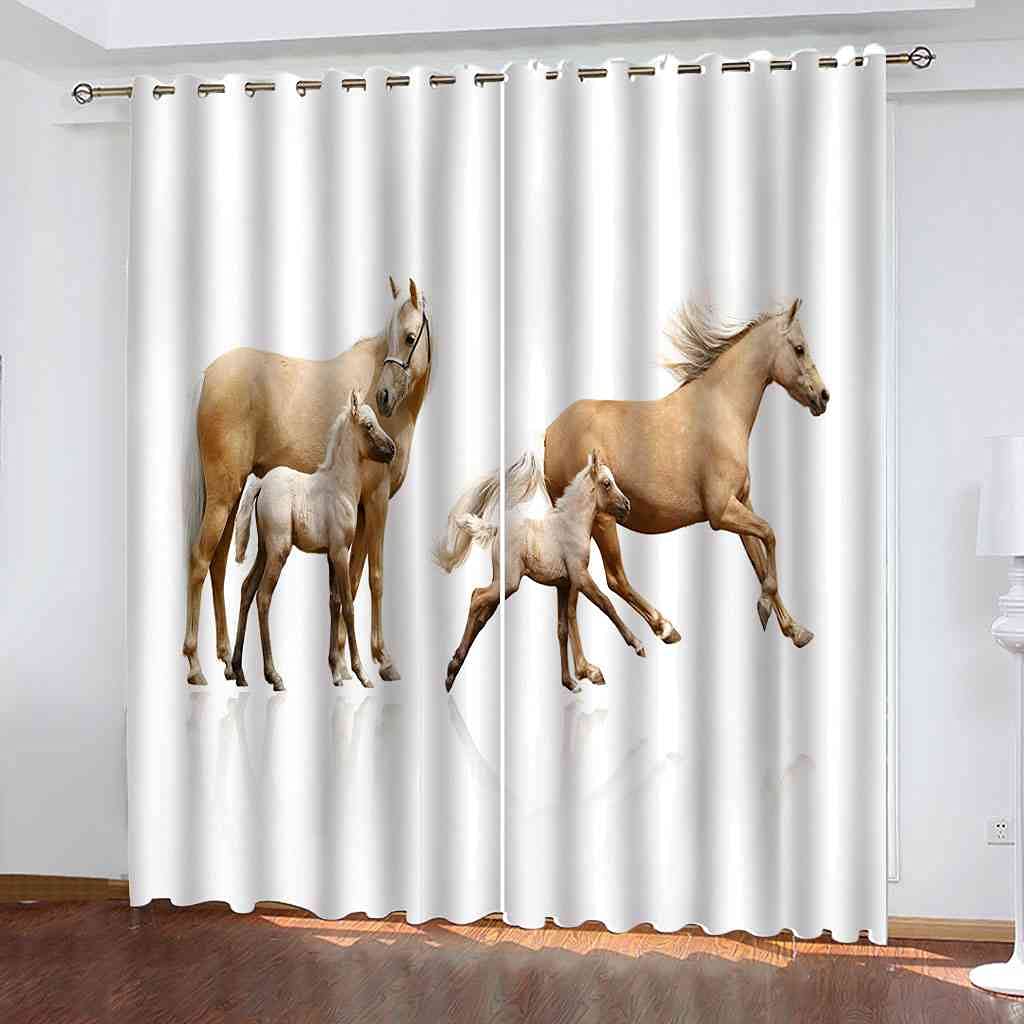Rideau occultant à oeillets chevaux dessin animé lot de 2 thermiques pour chambre enfant