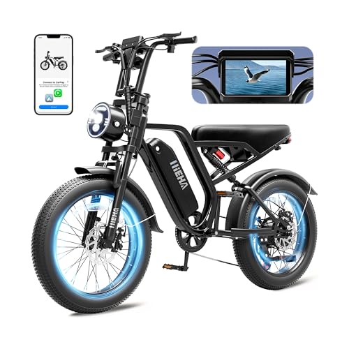 Hieha Go Electric Bike for Adults with CarPlay & Android Auto 1500W Peak 20 Fat Tire Dirt E-Bike 1080P Front & Rear Dash Cam 37 MPH 48V Battery 7-Speed Electric Bicycle All Terrain