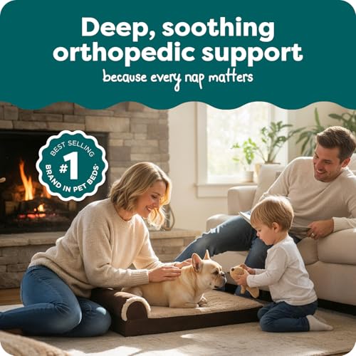 Furhaven Orthopedic Dog Bed for Medium/Small Dogs w/ Removable Bolsters & Washable Cover, For Dogs Up to 35 lbs - Two-Tone Plush Faux Fur & Suede L Shaped Chaise - Espresso, Medium,30"L x 20"W x 6"Th - Image 3