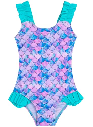 Image of XiaoMoSha Girls One Piece Swimsuit Ruffled Straps Bathing Suits Summer Swim Suit Quick Dry Beach Swimwear for Kids 3-10 Years