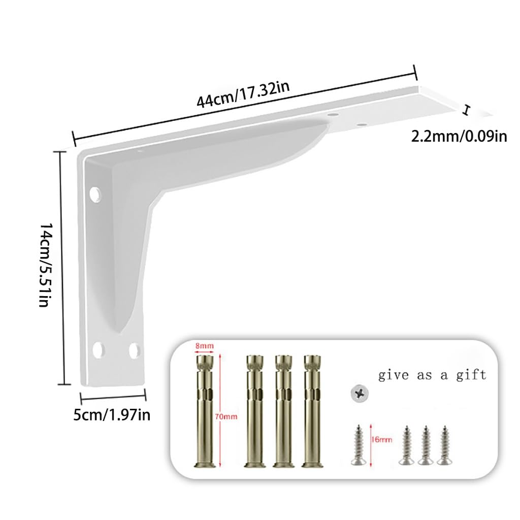 Pack of 2 Heavy-duty Shelf Brackets Comes with screws for high-strength support and space-saving installation on interior and exterior walls