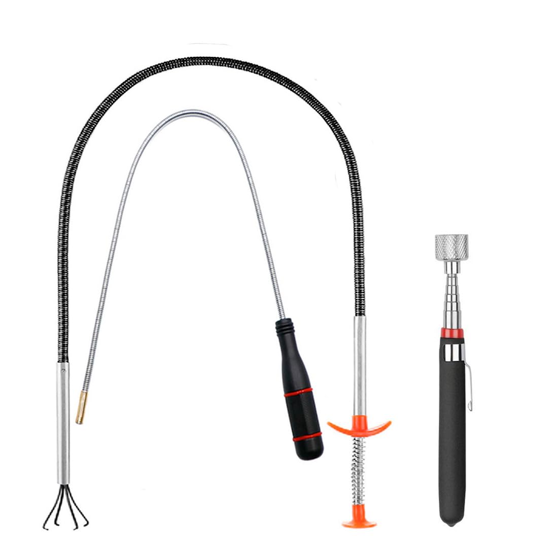3 Pack Telescoping Magnet Pick-up Tool Set - Retrieving Telescoping Magnet Pickup Tools, Bendable Spring Magnet Stick, Flexible Extra Long Reach Bendable Curve Grabber