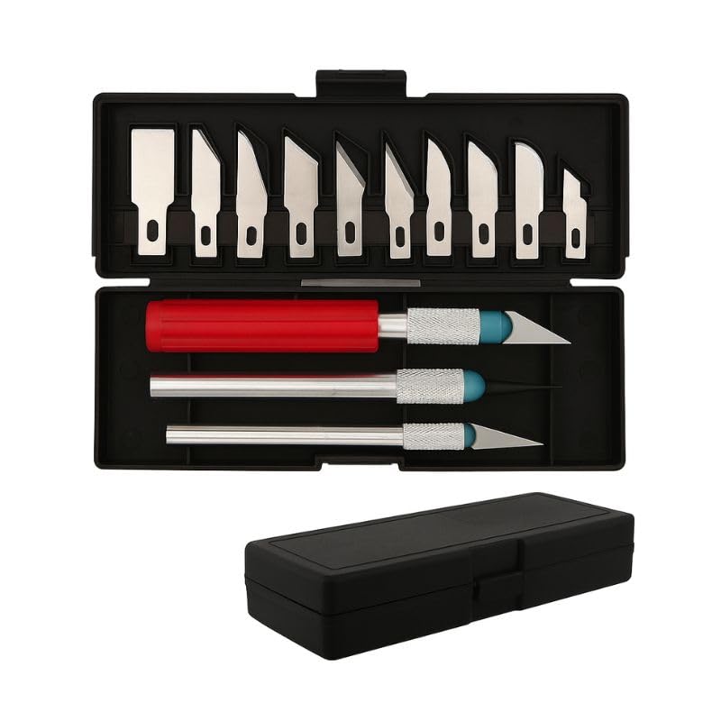 Kit de Estiletes de Precisão para Artesanato | 13 Peças com Cabo de Alumínio e Lâminas Extras | Corte Fino para Papel, EVA e DIY