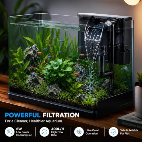 Image of Rizopets BLH-402 Hang on Filter, Aquarium Filter, 6W, 400L /H Max Output, Advanced Air Compressing System (BLH-402)