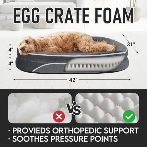OhGeni Orthopedic Big Dog Couch Pet Sofa XL Sized Cat Beds with Comfort Foam Support, Soft Comfortable Fabric, Machine Washable Waterproof Removable Cover, 42-Inch (Gray) - Image 4