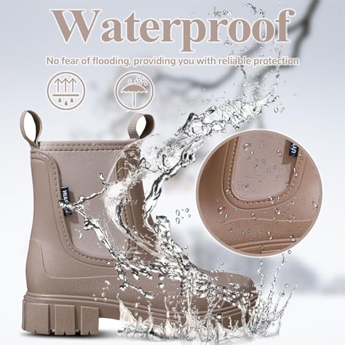 SmoothPace Gummistiefel Damen Gefüttert Wasserdicht Gummistiefeletten Halbhohe Chelsea Boots Rutschsicher Abriebfest Atmungsaktiv Regenschuhe Komfort Garten Stiefeletten Brown 39EU/40CN