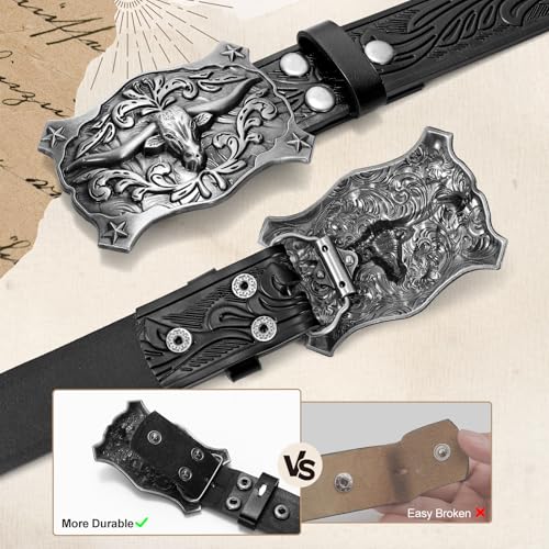 SANSTHS Cowboy Belt Western Belts for Men Women, Western Leather Belt Cowboy Cowgirl Belt Embossed Leather Belt for Jeans3