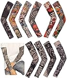 Temporary Tattoo Sleeves for Men, 10 Pcs Unisex Fake Tattoo Sleeves Tribal Color Skull Flowers Women Dragon