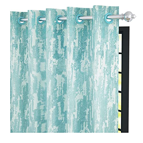 Image of Story@Home Bloom Collection Jacquard Lavish and Modern Rich Textured Solid 4 Piece Eyelet Ring top Window Curtain for Bedroom and Hall - 5 Feet, Sky Blue