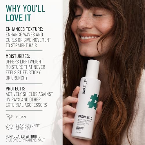Image of Hairstory Undressed - Salt Free Texturizing Spray for Beach Waves, UV Protection Hair Spray, Adds Volume and Texture, All Hair Types