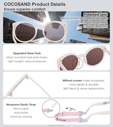 COCOSAND Baby Sunglasses with Strap Polarized Cat Eye UV400 for Infant Toddler Girl 3-24 Months4