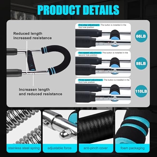 Adjustable 66-110lb Portable Twister Arm Trainer for Arms & Chest Workout Triceps Strength Training Men&Women Home Gym Exercise Machine - Strength Training & Muscle Fitness Equipment