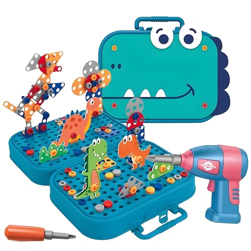 Image of Cable World Dinosaur Theme Creative Drill Set - 2-in-1 3D Building Blocks & 2D Puzzle - STEM Educational Construction Toy with Screwdriver & Portable Case for Kids 3+ Ideal for Gifting