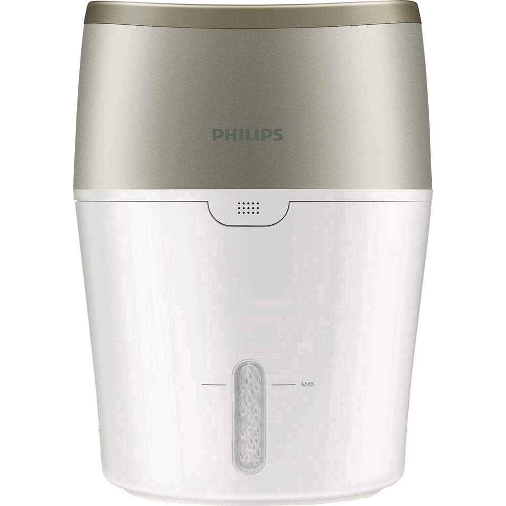 Philips HU4803/01 Umidificatore d'Aria, Tecnologia NanoCloud, Evaporazione Naturale, 2 L, 220 ml/h, Per stanze fino a 25 m², Metallico/Bianco