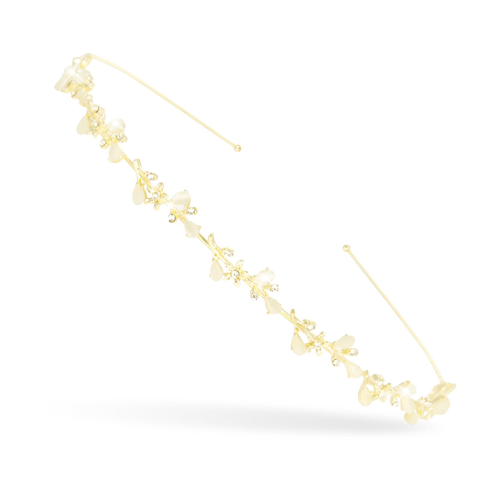 Bridal Wedding Rhinestone Headband, Gold Alloy Crystal Flower Tiara - Shiny Bridal Jewellery for Women Girls, Perfect for Wedding Engagement Party Bridesmaid