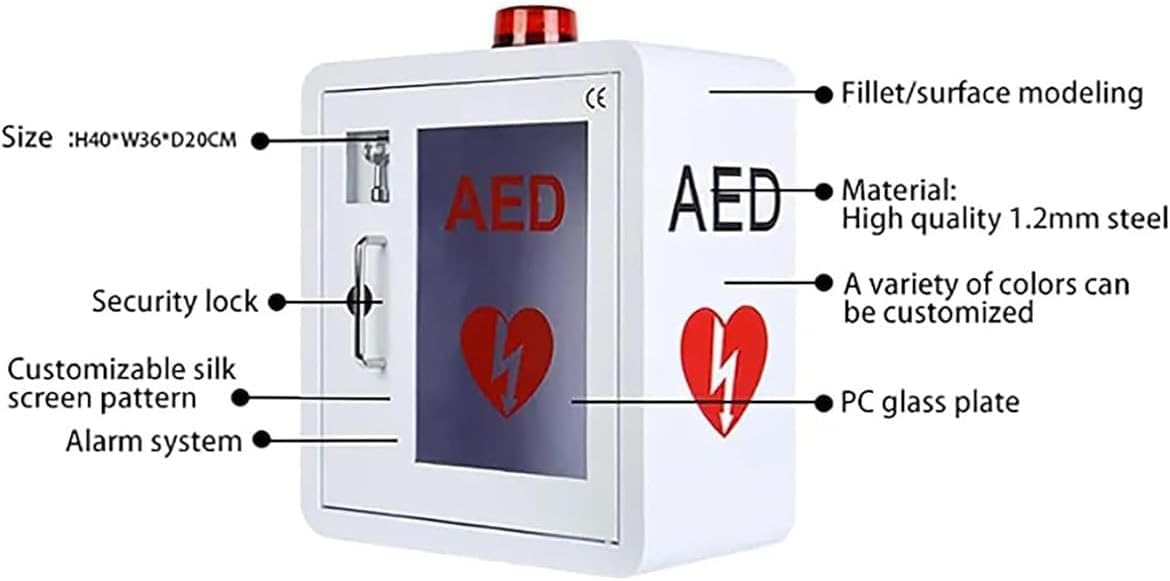 Gabinete DEA, gabinete de pared para desfibrilador DEA de primeros auxilios con Llave y alarma, diseño de esquinas redondeadas, para El hogar, Hospital
