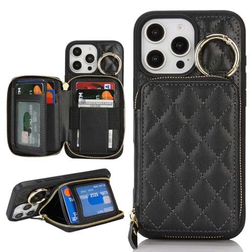 Hamany for iPhone 16 Pro Max Case Wallet with Card Holder for iPhone 16 Pro Max Phone case Wallet with Zipper with Slot Kickstand Stand Case for Women and Man 5G 6.9 Inch-Black