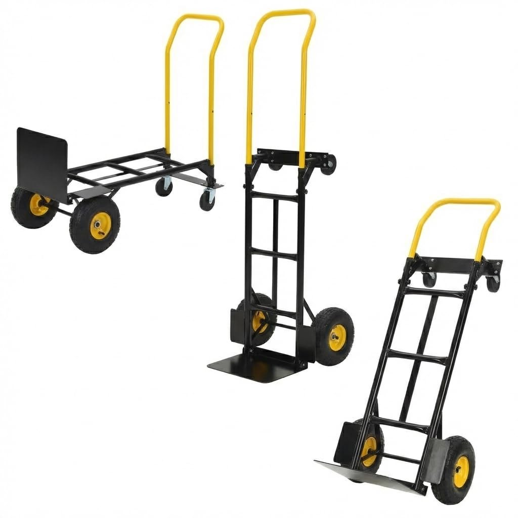 2-in-1 Transportwagen Handwagen Faltbar Mit 4 Pannensicheren Rädern, Schwerlast Tragkraft 362kg – Ideal Für Umzug, Lager, Büro & Industrie, Schwarz Gelb